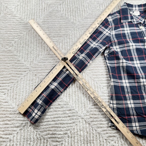 J Crew Perfect Shirt Women S Navy Plaid Button Up Cabincore Preppy Lumberjack - Picture 4 of 8